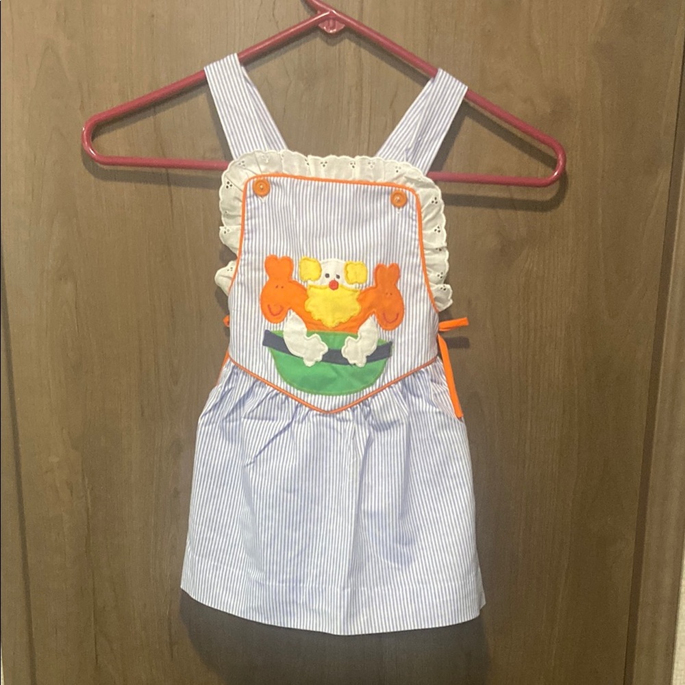 Vintage Lilly Pad by Ann Lilly Brown Striped Blue & White Apron Orange Accents 3
